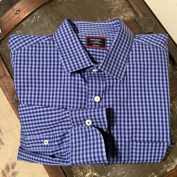 UNTUCKit Other - UNTUCKit Cotton Purple Gingham Dress Shirt Sz XL EUC